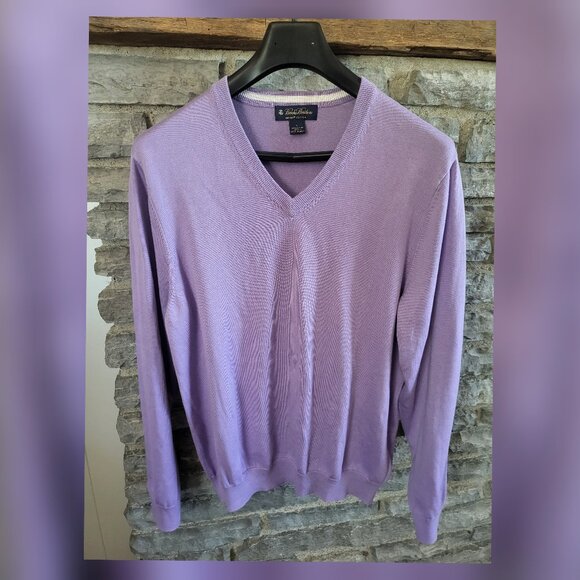 Brooks Brothers 100% Supima Cotton V Neck Sweater Purple Mens Large Preppy - Picture 1 of 8